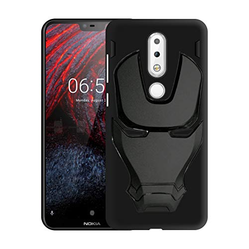 Image of COVERLY Official 3D Touch Feel Trending Marvel Avengers Logo Mask Soft Rugged Grip Silicone Iron Man Super Power Cartoon Movie Engraved Silicone Matte Back Cover for Nokia 6.1 Plus -Black