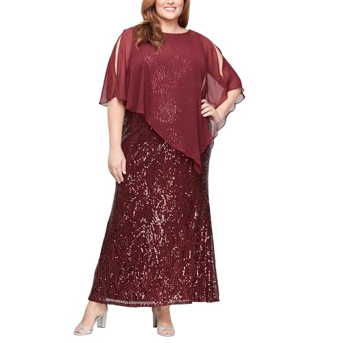 Image of S.L. Fashions Womens Plus Size Long Length Sequin Lace Beaded Capelet Mother of The Bride Dress, Formal Evening Gown