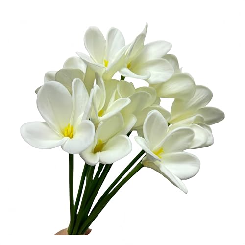 10 pcs White Artificial Plumeria Flowers with Stems, Real Touch,13inch