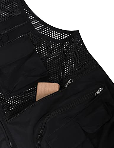 Gihuo Men's Summer Outdoor Work Safari Fishing Travel Vest With Pockets (Medium, Black-Mesh) #TOP3