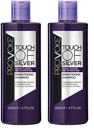 PROVOKETouch Of Silver Brightening Purple Shampoo 200 ml, Neutralises Yellow and Orange tones, Formulated with Violet and Blue Pigments (Pack of 2)