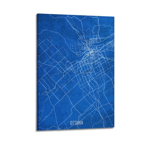 Art mural moderne Carte d'Ottawa poster de voyage haut de gamme sur toile avec cadre