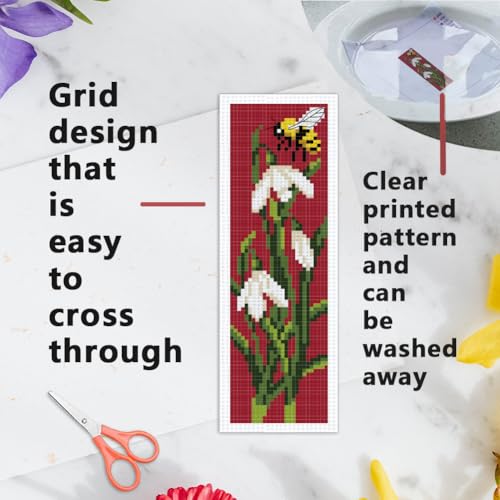 Image of INFUNLY 6pcs DIY Tulips Cross Stitch Bookmark Kits for Adults Beginner 2.99''x8.54'' Calla Stamped Embroidery Bookmark Kit with Instruction Daisy Freesia Embroidery Bookmark Set for Book Lovers