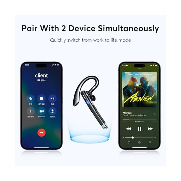 EUQQ Bluetooth Headset - Wireless Bluetooth Earpiece with Charging Case,120H Playback, Dualable Hands-Free Headphones with Built-in Mic for Work Trucker Office Meeting, Black - Image 4