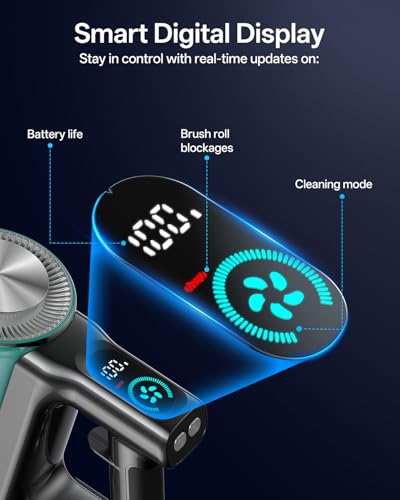Image of Cordless Vacuum Cleaner, 8-in-1 Cordless Stick Vacuum Cleaner with 3 Suction Modes, Up to 45mins Runtime, Rechargeable, Self-Standing, Vacuum Cleaners for Home Pet Hair Carpet Car Hard Floor, Green