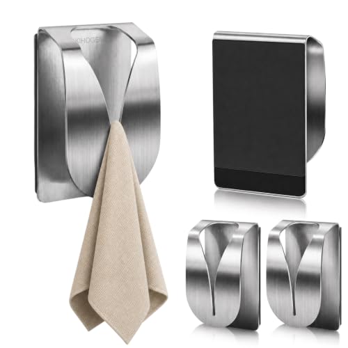 KIHOGEM 4Pcs Magnetic Towel Hook Holder Super Strong Magnet Kitchen Towel Hanger for Refrigerator Stainless Steel Dish Rag Holder for Fridge RV Garage