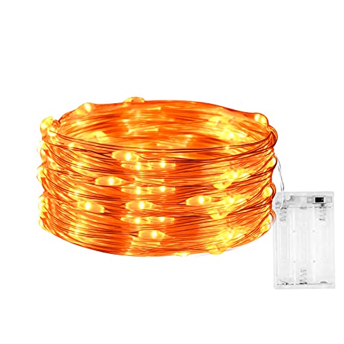 Halloween Decoration Lights,Orange Fairy Lights, 3m 9.8ft 30 LED Halloween Decor String Lights Micro Silver Wire Battery Operated for Autumn Door Window Party Fall Decor.