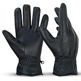 Riparo Winter Gloves for Men, Leather Winter Gloves for Cold Weather, Snow Gloves for Motorcycle Driving Hiking Outdoor (Black II, Large)