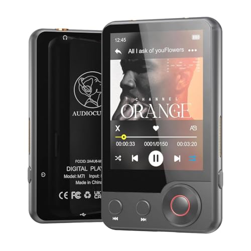 Image of AUDIOCULAR M71 MP3 Music Player with Bluetooth 5.3, HiFi Speaker, 2.4 inch Touch Screen, 32GB Storage (Up to 128GB), Dual Audio Jack, Type-C Port, Video Playback, E-Book, Alarm, FM Radio etc. (32GB-Grey)