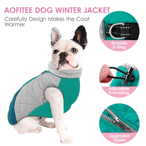Image of AOFITEE Dog Winter Coat, Dog Coat for Large Dogs, Warm Fleece Dogs Jacket | Reflective Dog Winter Jacket with Harness Built in, Waterproof Windproof Dog Snowsuit for Cold Weather, Bean Green XL