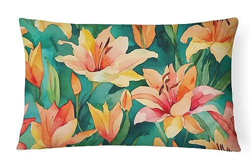 Caroline's Treasures DAC1587PW1216 Lilies in Watercolor Fabric Decorative Pillow 100% Machine Washable Pillow, Indoor or Outdoor Decorative Throw Pillow for Couch, Bed or Patio
