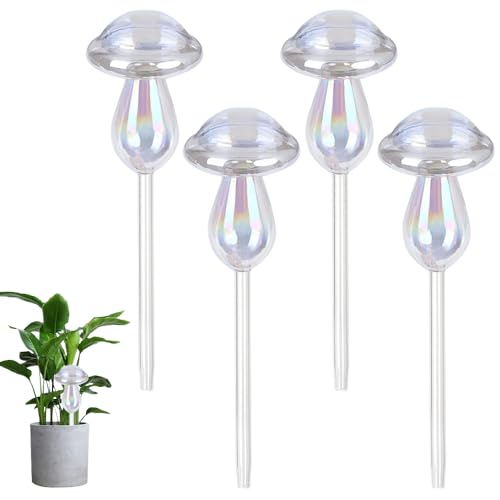 Dhqkqg Plant Watering Globes, 4 Pcs Rainbow Gradient Color Self Watering Globes, Glass Plant Watering Devices, Mushroom Automatic Plant Waterer, Self Watering System for Indoor Outdoor Plants