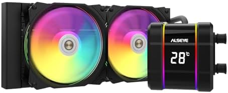 ALSEYE M240 Plus CPU Liquid Cooler, Temperature Displayed ARGB AIO CPU Water Cooler with 240mm Radiator & Dual 120mm ARGB PWM Fans, Support Intel AMD, LGA1700 Compatible (Black)