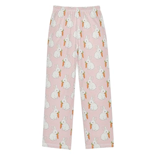 Yuiboo Comfortable Sleep Bottoms Rabbit Carrots Lounge Pajama Pants Indoor With 2 Pockets 9-10Y