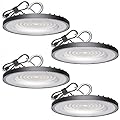 4 Pack UFO Led High Bay Light 150W(600W MH/HPS Equiv.), 21000lm, 5000K Daylight High Bay Led Light with 5' Cable US Hook, IP65 Waterproof Commercial Light Fixture for Warehouse Workshop Barn Factory