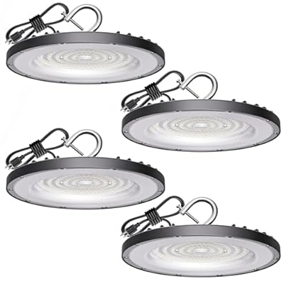 4 Pack UFO Led High Bay Light 150W(600W MH/HPS Equiv.), 21000lm, 5000K Daylight High Bay Led Light with 5' Cable US Hook, IP65 Waterproof Commercial Light Fixture for Warehouse Workshop Barn Factory