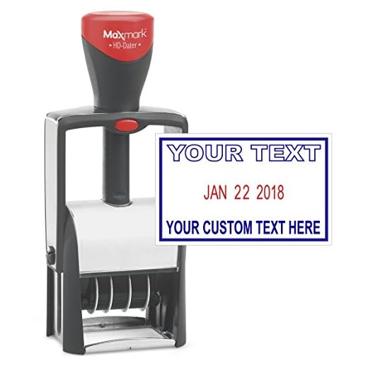 Heavy Duty Date Stamp with 2-Line Custom Text, Self Inking Stamp - 2-Color Blue/Red Ink)