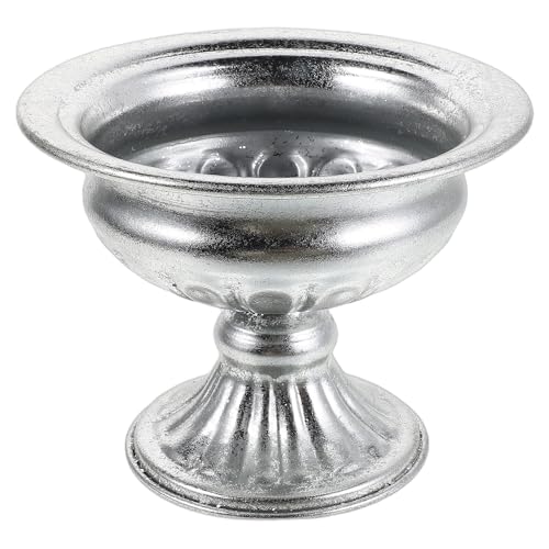 VICASKY Outdoor Metall Blumentopf Rustikaler Vintage Pflanzkübel mit Sockel Wetterfeste Tischvase für Hochzeiten und Jubiläumsfeiern Kleine Silberne Blumendekoration
