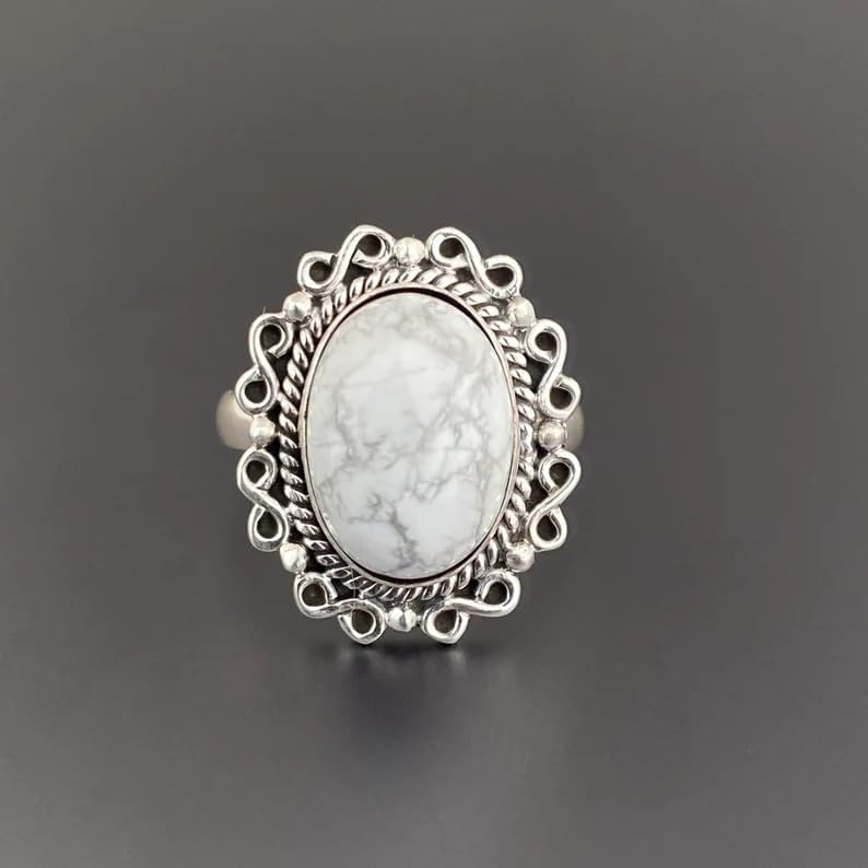 White Howlite Ring, 925 Sterling Silver Plated Ring, Antique Ring, Bohemian Ring, Trending Ring, Turquoise Howlite Ring, Promise Ring, Buffalo Ring, Bridesmaids Gift, Healing Crystal, Gypsy Ring