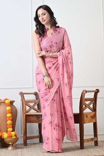Image of MIRCHI FASHION Women Saree Chiffon Floral Printed | Breathable Lightweight Sari for Regular Home and Office Wear with Blouse Piece