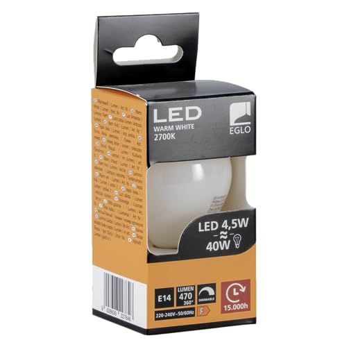 Eglo Dimmable E14 LED Light Bulb Milky, Drop-Shaped Opaque Edison lamp, 4.5 watt (Equivalent to 40 watt), 470 Lumen - Image 2