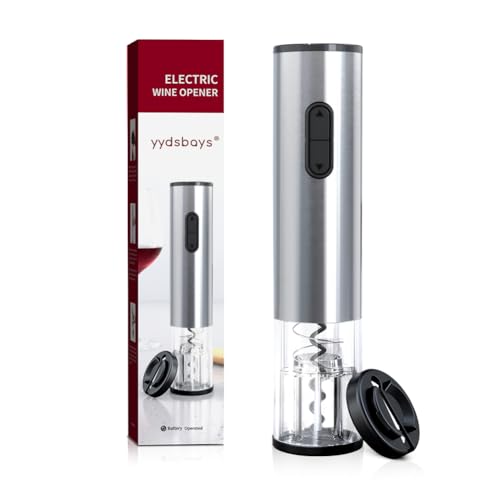 YYDSBAYS Sacacorchos Eléctrico Abridor de Botellas de Vino Electrico Automático Profesional Abrebotellas para Regalo de Amantes del Vino (Plata, Abridor con Cortacápsulas, Motorizado a Batería)