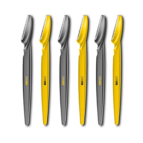 Pack of 6 Man Made Touch Up Razors, for Grooming Eyebrows and Removing Unwanted Facial Hair for Men, Become a Better Man (Yellow)
