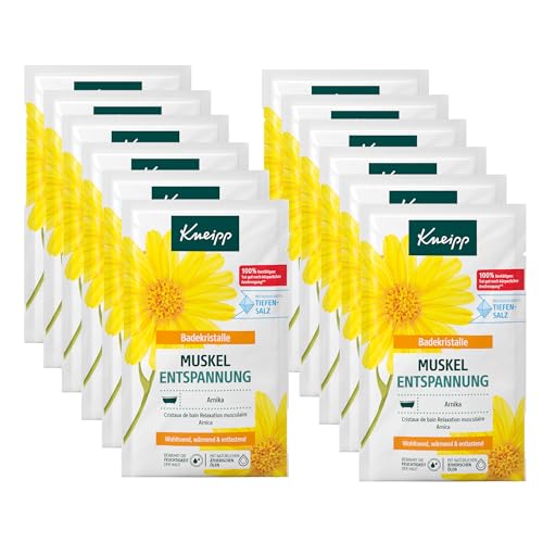 Kneipp Cristalli da bagno Rilassamento muscolare – Multipack – con prezioso estratto di arnica e oli essenziali di Cabreuva, rosmarino e pinus – 12 x 60 g