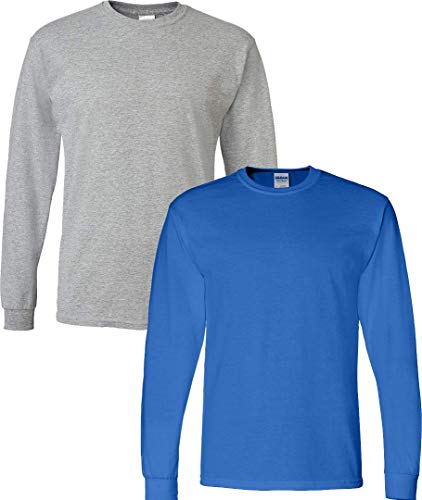 Image of Gildan - DryBlend 50 /50 Long Sleeve T-Shirt 2-Pack 8400-2XL-SportGrey-Royal