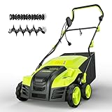 16-Inch Electric Dethatcher and Scarifier, YERYORK 2-in-1 Scarifier and Lawn Dethatcher with Powerful 15.5 AMP Motor 14.5Gal Collection Bag 5-Position Depth Foldable Handle for Lawns(Dark Green)