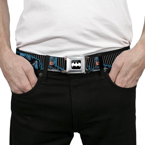 Buckle-Down Belt Seatbelt Buckle Batman Standing Crouching Poses Stripe Black Gray Mens Womens Kids Adjustable3