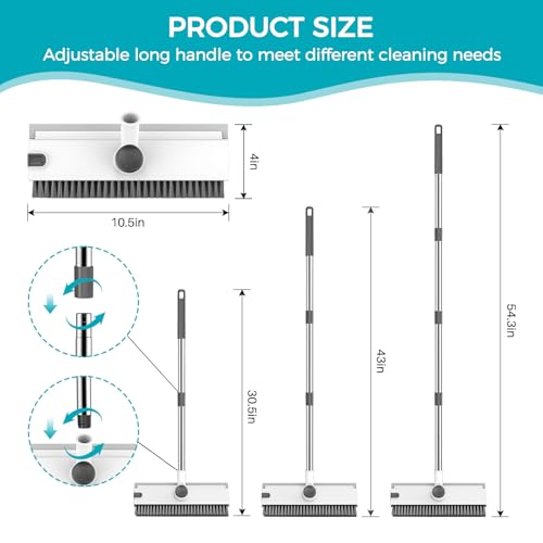 Image of SetSail Floor Scrub Brush, 3 in 1 Floor Scrub Brush with 54-in Adjustable Long Handle and Scraper Heavy Duty Stiff Bristle Floor Scrubber for Cleaning Shower Bathroom Kitchen Patio Garage, Grey&White