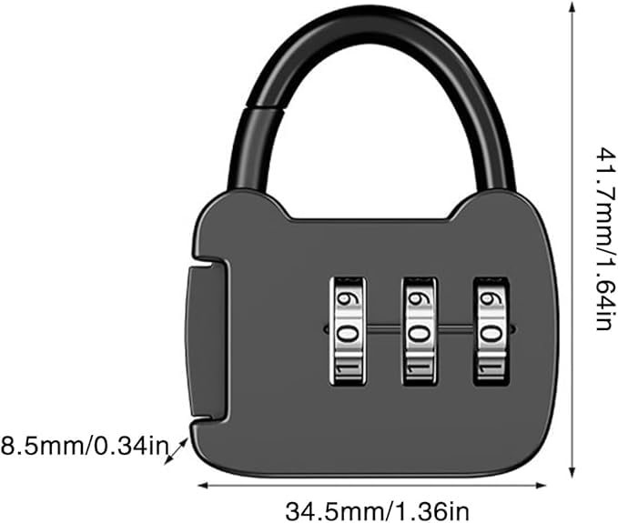 Image of QUIRA 3-Digit Combination Padlock, Security Lock, Resettable Code for Gym Lockers and Luggage