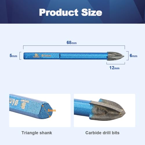 Image of Masonry Drill Bit BRSCHNITT 1 /4 inch*10pcs Carbide Tips Concrete Drill Bit Set for Pots Bottles Ceramic Tile Glass Brick Ceramic Triangle Shank