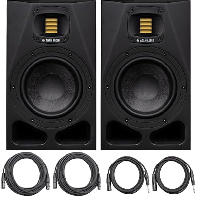 ADAM Audio A7V 7-inch Powered Studio Monitor, Black (Pair) AMS-A7V Bundle with 2X OnStage 25ft XLR Cable + 2X 10ft Balanced XLR to TRS Cable