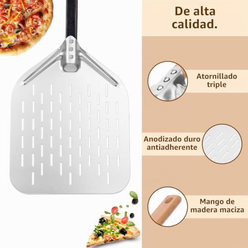 Miniatura 2 de Pala Para Pizza De 40 X 30 Cm, Deslizador De Pizza De 12 Pulgadas, Fácil Deslizamiento Sobre Piedra Para Pizza, Pala Perforada Para Pizza Con Gran Superficie Y Mango Extraíble Negro