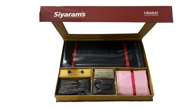 Image of Siyaram's suit length gift pack for men Cut 3 mtr shirt 2.25 With tie rumal broch cof buttons