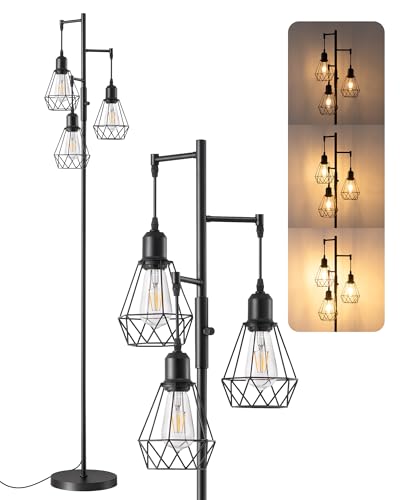 EDISHINE 70IN Farmhouse Floor Lamps for Living Room, Dimmable Industrial Tall Standing Lamps 3 LED...
