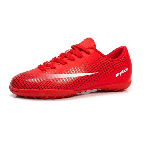 Riyibcxr Women Soccer Cleats Lace-Up Turf Football Shoes Indoor Outdoor Low-Top Fustal Soccer Training Red