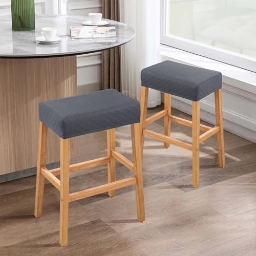 Image of YISUN Stool Covers Rectangle - 2 Pack Stretch Waterproof Saddle Seat Cover Counter Bar Stools Bar Chairs Covers Kitchen Island Chairs Cushion Protector