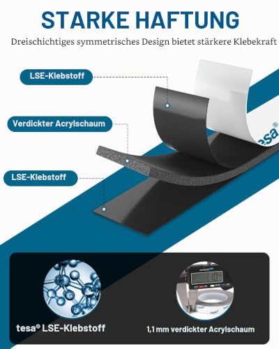 Emitever Doppelseitiges Klebeband Heavy Duty, 11 m x 10 mm – Ansicht 2