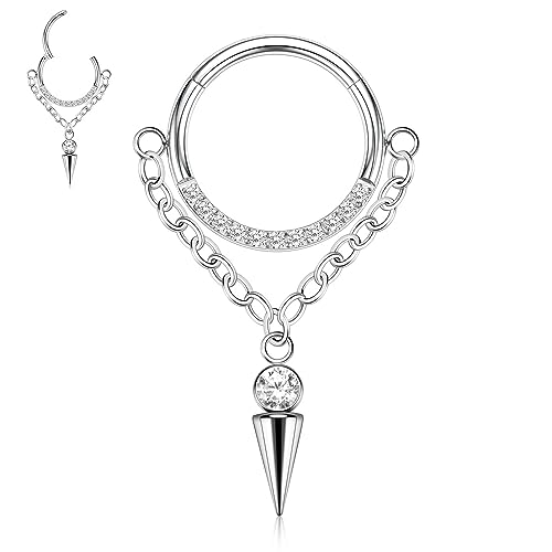 PEAKLINK Dangle Nose Ring Septum Piercing Jewelry 16G Septum Rings Surgical Steel Seamless Clicker Ring Dangly Nose Hoop Ring Daith Earrings Helix Rook Tragus Conch Jewelry Conch Earring