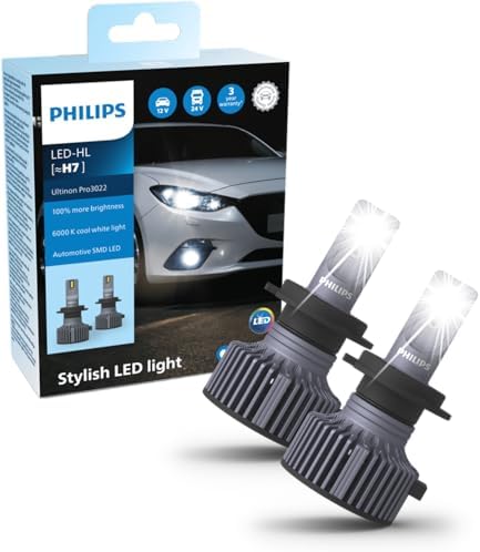 Philips Ultinon Pro3022 LED faros delanteros (H7), +100%, luz blanca fría de 6.000K, paquete doble