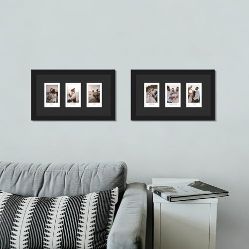 Image of DUENPY 5.6x10 Polaroid collage frame for Polaroid 2x3 Mini Instant Prints Photo with 3 Openings, Mini Picture Frames Wall Display with Polished Plexiglas Balck