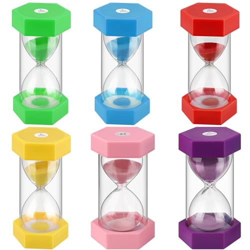 6 Piezas Relojes de Arena, Colorido Juego de Reloj de Arena, Reloj de Cocina Temporizador de Arena Hourglass Kit 1 3 5 10 15 30 mins para Niños Que Se Cepillan Los Dientes,Escuela,Oficina, Actividades