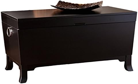 Black Steamer Trunk Coffee Table with Lift-top for Storage and Elegant Pedestal Feet