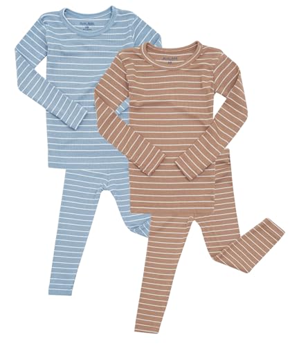 Stripe pattern baby pajama set ribbed sleepwear