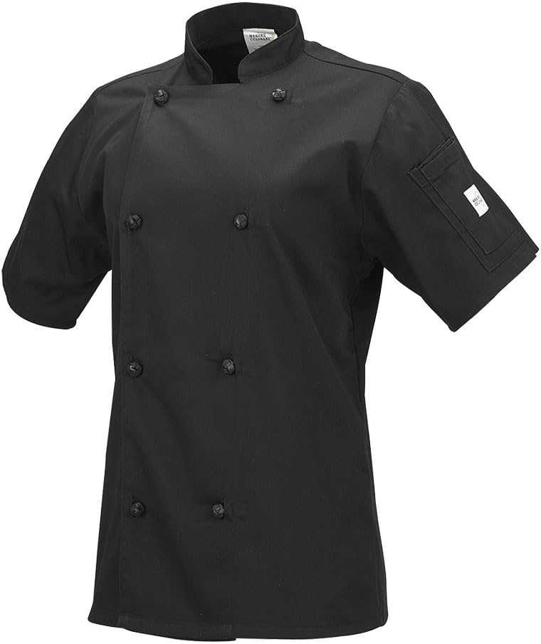 Mercer Culinary M61042BK1X Genesis Women's Short Sleeve Chef Jacket with Cloth Knot Buttons, X-Large, Black