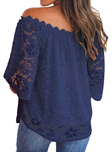 Image of MIHOLL Women's Lace Off Shoulder Tops Casual Loose Blouse Shirts