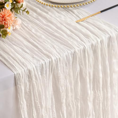 White Cheesecloth Table Runner Gauze 35x120 Inches 10FT Boho Rustic Farmhouse for Thanksgiving Fall Wedding Bridal Shower Baby Shower Home Holiday Decorations